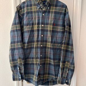 Ralph Lauren Men's Navy and Yellow Plaid Shirt